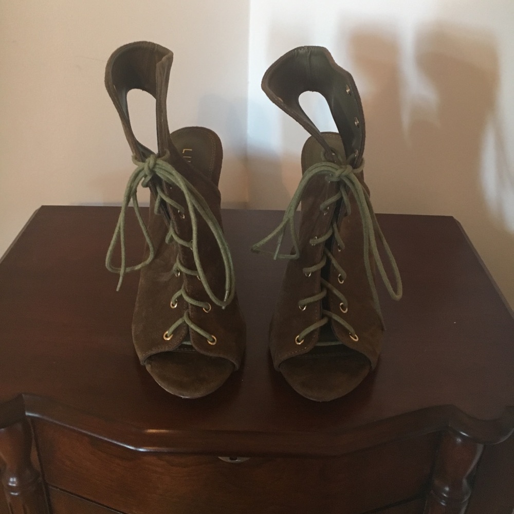 Olive green lace up booties